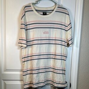 Vans Stripe Cream Pink Skater Biker Surder Shirt Size XXL EUC #2915